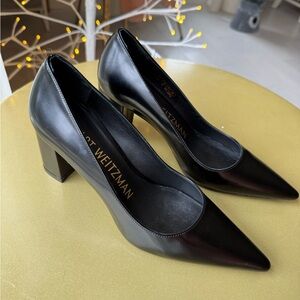 Stuart Weitzman Black Pointed Toe Block Heel Pumps